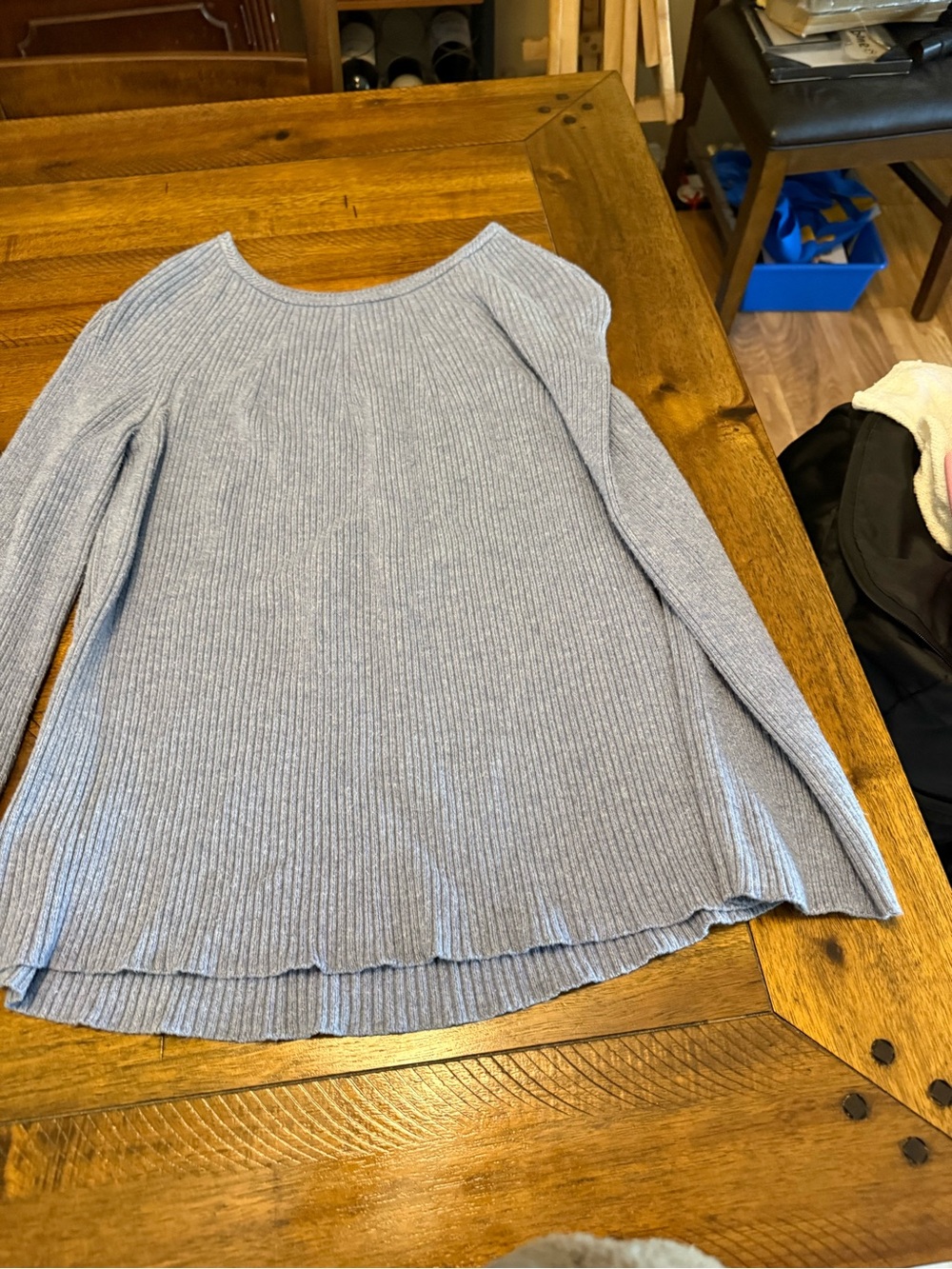 Ann Taylor Factory Light Blue Heather Ribbed Scoop-Neck Sweater